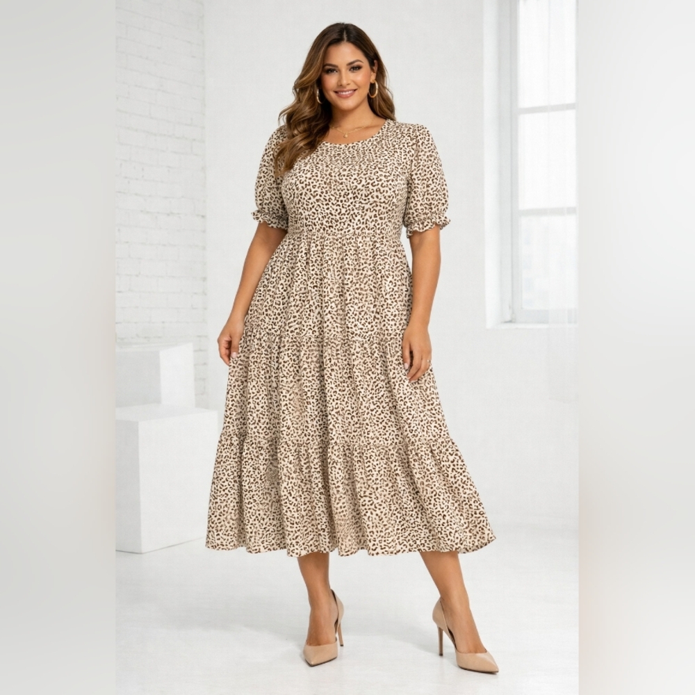 Lulus Animal Print Midi Dress XL, Leopard Print Satin Midi Dress, Chic Flowy Par